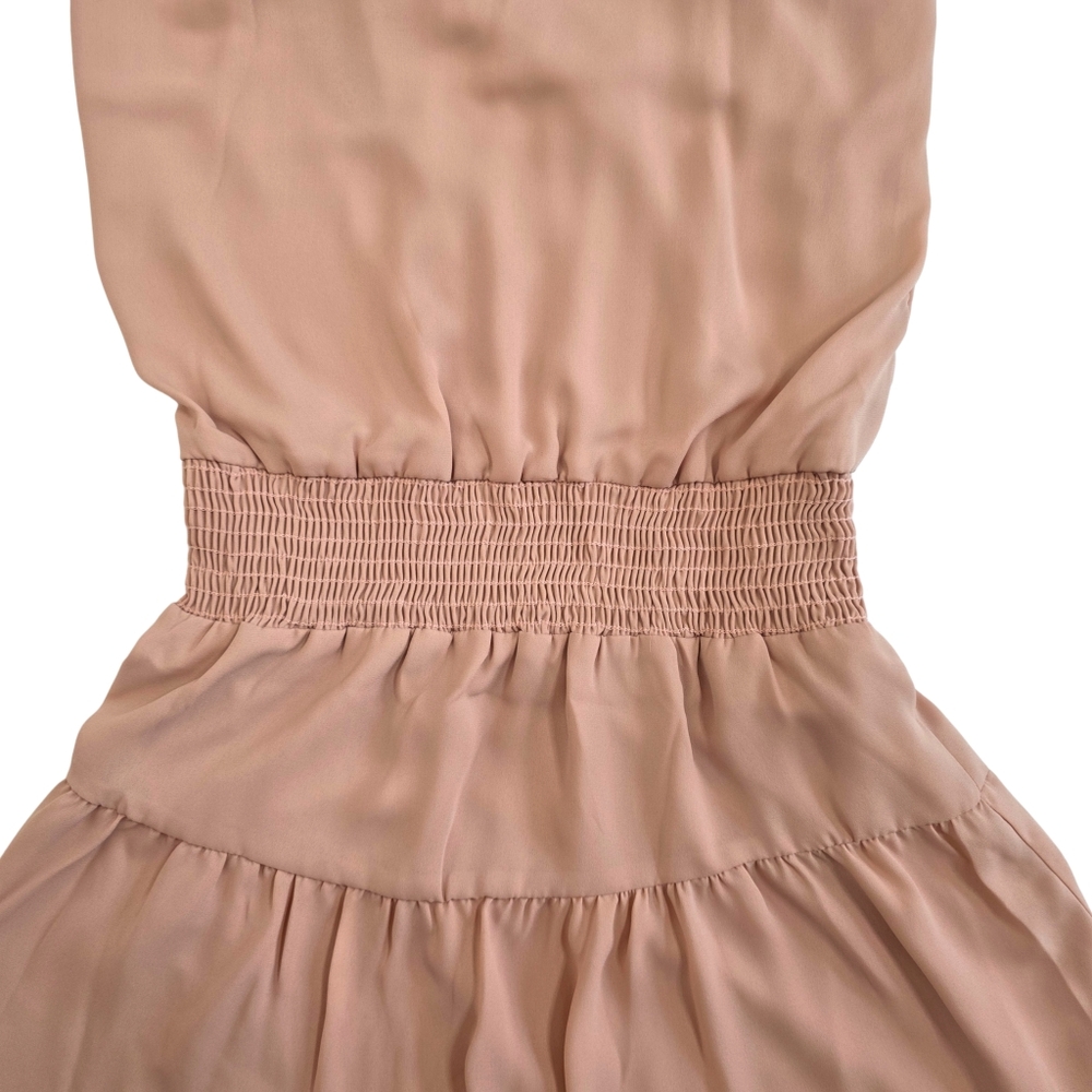 Krisa Tiered Halter Mini Dress | Size Small | Mauve Pink Smocked Waist NWT - Picture 5 of 10